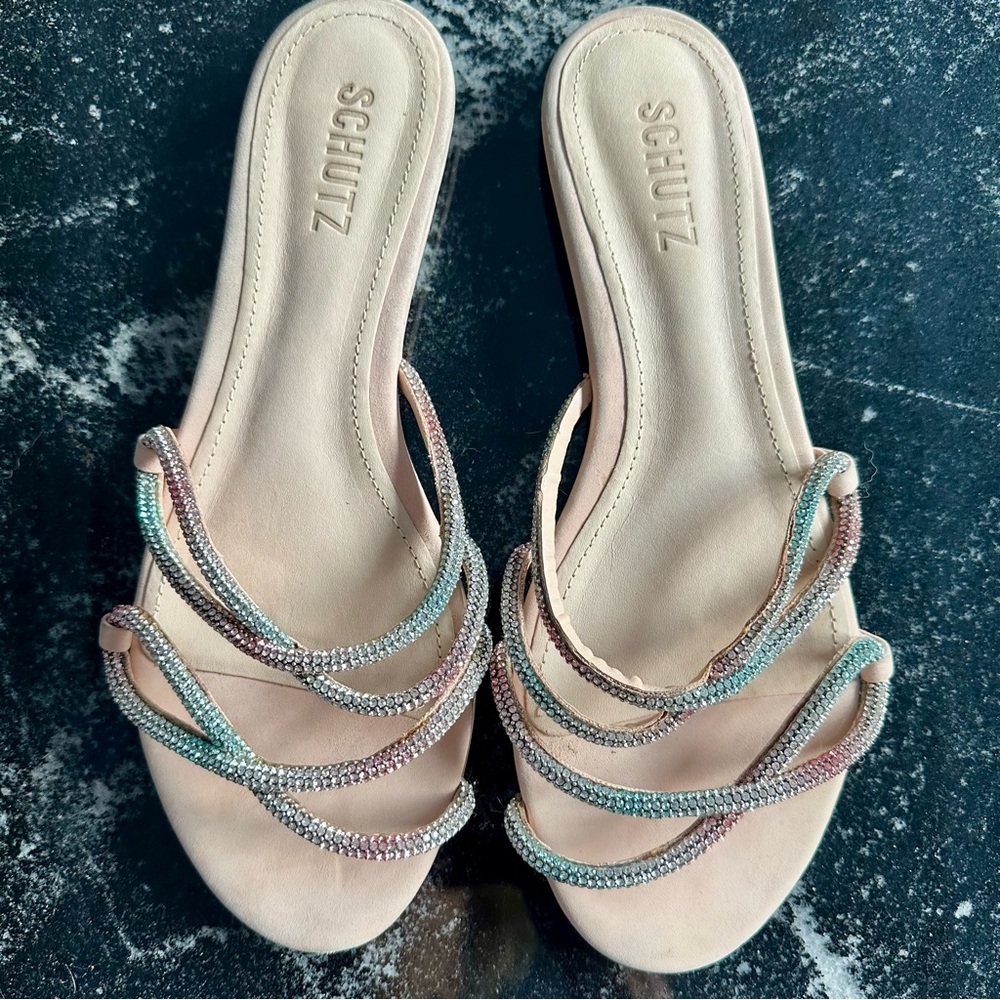 Schutz Rhinestone flat sandals 9